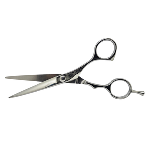 ZUIUN D855 blunt cut shear open reverse view with Damascus handle pattern